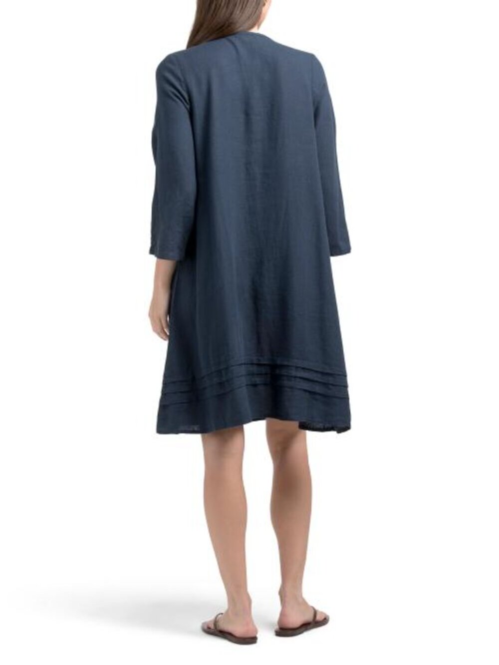 4 OUR DREAMERS Linen Blend Long Sleeve Mini Dress With Pintuck Pleats - Picture 2 of 4